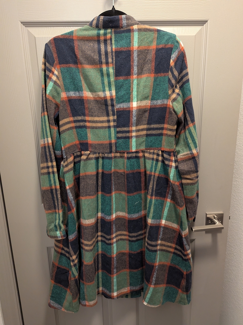 SOLD DONT BUY - Plaid Button-Front Long Sleeve Dress in Green - Picture 4 of 4